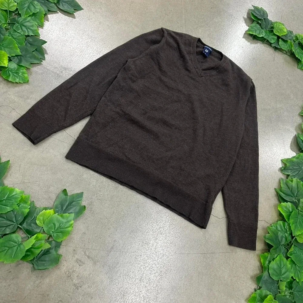 GAP 100% Merino Wool V-Neck Sweater Brown